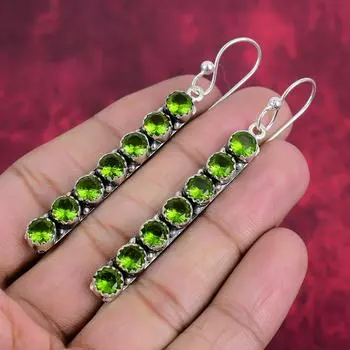 Серьги с перидотом, драгоценные камни, серьги из стерлингового серебра 925 пробы, подарок для женщин, серьги ручной работы 2.91 Inches зелёный
