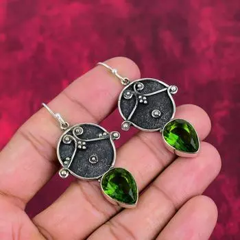 Серьги с перидотом, драгоценные камни, серьги ручной работы из цельного серебра 925 пробы, ювелирные изделия последнего дизайна 2.24 Inches зелёный