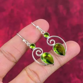 Серьги с перидотом, драгоценные камни, серьги ручной работы из цельного серебра 925 пробы, ювелирные изделия последнего дизайна 1.97 Inches зелёный