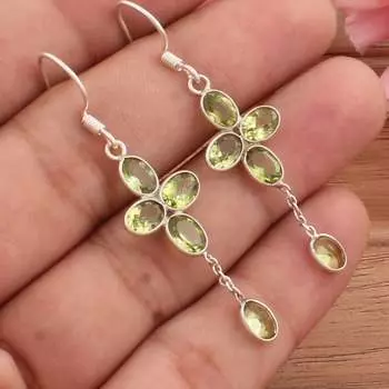 Серьги с перидотом стерлингового серебра 925 пробы Серьги с подвесками