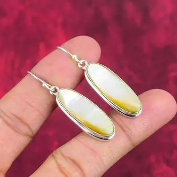 Серьги с перламутром, драгоценные камни, серьги ручной работы из цельного серебра 925 пробы, ювелирные изделия последнего дизайна 1.97 Inches белый