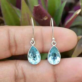 Серьги с подвесками из голубого топаза и груши, серьги ручной работы, дизайнерские серьги, подарок для нее, подарок на годовщину, серебро 925 пробы