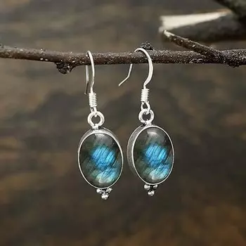 Серьги с подвесками из лабрадорита, женские серьги, серьги с ободом, серебро 925 пробы, подарок на день рождения, дизайнерские серьги