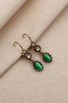Серьги с подвесками из натурального зеленого камня