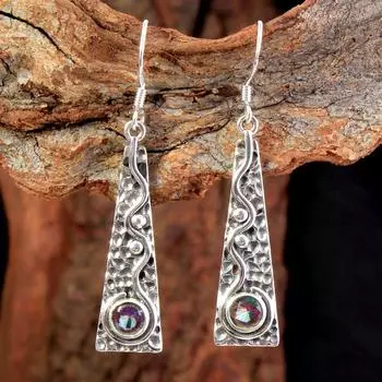 Серьги с подвесками из стерлингового серебра с мистическим топазом и драгоценными камнями морская волна