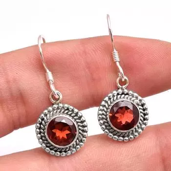 Серьги с подвесками из стерлингового серебра 925 пробы ручной работы с гранатом и январским камнем красный
