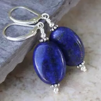 Серьги с подвесками на защелке ручной работы из натурального синего лазурита с драгоценным камнем