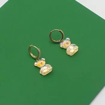 Серьги с подвеской в виде мультяшного медведя из циркония, универсальные серьги, известные в Интернете, модные серьги с милым темпераментом для женщин One Size белый