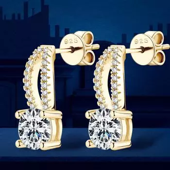 Серьги с покрытием из 18-каратного золота 925 пробы, серебро 925 пробы, 1 карат, висячие серьги с муассанитом для женщин, ювелирные изделия для свадебной вечеринки с сертификатами 1ct