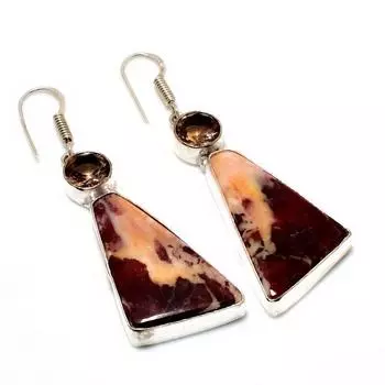 Серьги с покрытием из серебра 925 пробы, драгоценный камень капучино, яшма, морганит, 2,27 дюйма