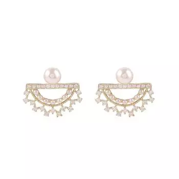 Серьги с полукруглым жемчугом и бриллиантами, модные серьги в стиле темперамент, кружевные серьги-веера высокого класса