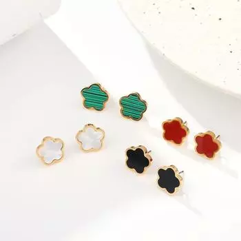 Серьги с пятью лепестками клевера, антиаллергенные, не теряют цвета, экологически чистые женские серьги высокого класса, серьги с четырьмя лепестками клевера чёрный