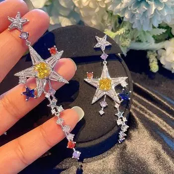 Серьги с пятиконечной звездой по индивидуальному дизайну, длинные серьги «Темперамент», ювелирные изделия для леди