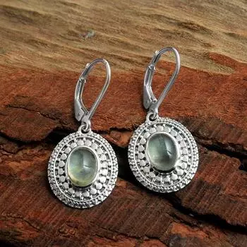 Серьги с пренитом, Женские серьги, Ювелирные изделия с замком на рычаге, Серебряные украшения, Серебро 925 пробы, Ювелирные изделия ручной работы зелёный