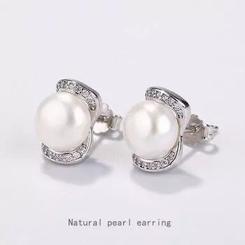 Серьги с пресноводным жемчугом 925 пробы в Европе и США, серьги с воздушным микро-серебряным цирконом и инкрустацией