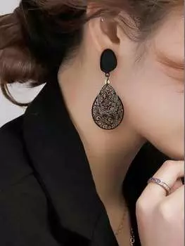 Серьги с преувеличенными черными цветочными элементами в европейском и американском стиле, серьги в стиле ретро с уникальным дизайном, роскошные серьги-капли для женской повседневной носки чёрный