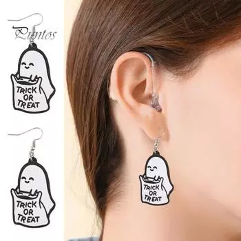 Серьги с привидениями на Хэллоуин для женщин Серьги с книгами в виде деревянного привидения и цветов Украшения для вечеринок «Угощение или трюк» Аксессуары для декора на Хэллоуин A