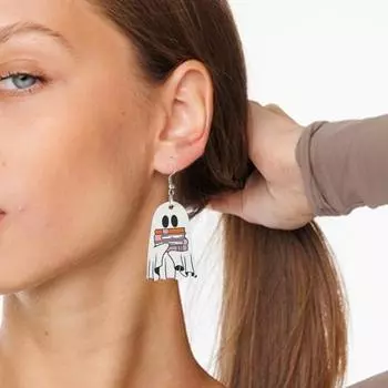 Серьги с привидениями на Хэллоуин Серьги с книгами в виде деревянного призрака Украшения для вечеринки на Хэллоуин A