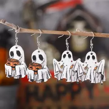 Серьги с привидениями на Хэллоуин Серьги с ведром в виде деревянного призрака и тыквы Украшения для вечеринки на Хэллоуин