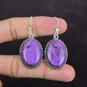 Серьги с пурпуритом, серьги из натурального драгоценного камня, серьги из стерлингового серебра 925 пробы, красивые винтажные серьги, элегантные ювелирные изделия ручной работы, подарки на годовщину