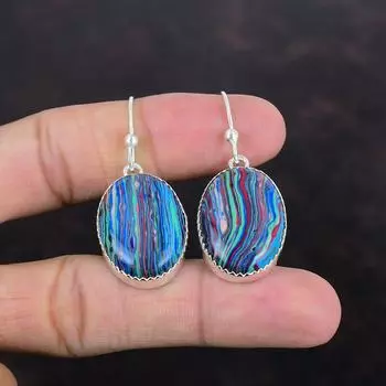 Серьги с радужным кальцием, драгоценные камни, серьги из стерлингового серебра 925 пробы, украшения ручной работы в стиле бохо, подарки для нее, серьги с камнями по рождению, серебряные украшения