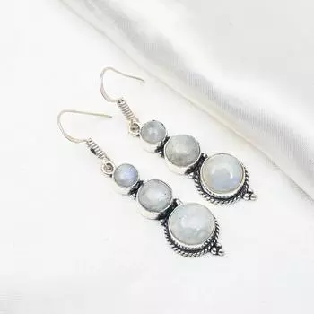 Серьги с радужным лунным камнем, драгоценные камни, серьги из цельного серебра 925 пробы, красивые ювелирные серьги ручной работы 1.96 Inches белый