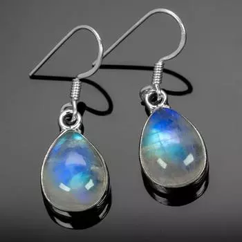 Серьги с радужным лунным камнем и грушей, серьги с подвесками из стерлингового серебра 925 пробы, подарок для нее, серьги с ободом, ювелирные изделия ручной работы