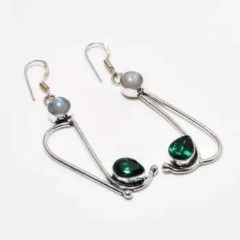 Серьги с радужным лунным камнем и диопсидом 925 пробы, посеребренные, 2,46 дюйма