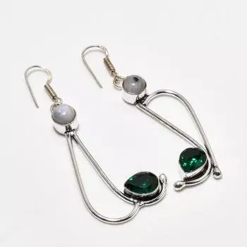 Серьги с радужным лунным камнем и диопсидом 925 пробы, посеребренные, 2,46 дюйма