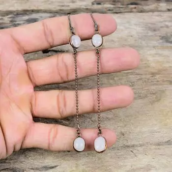 Серьги с радужным лунным камнем, медные серьги, изготовленные методом гальванопластики, драгоценный камень, ювелирные изделия, изготовленные методом гальванопластики, висячие серьги ручной работы, медные ювелирные изделия, подарок для женщин