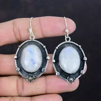 Серьги с радужным лунным камнем, серьги ручной работы из драгоценных камней, серьги из стерлингового серебра 925 пробы, дизайнерские ювелирные изделия, серьги-подвески, подарки для мамы, элегантные ювелирные изделия