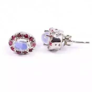 Серьги с радужным лунным камнем, серьги-гвоздики с лунным камнем, серьги с радужным лунным камнем из стерлингового серебра, драгоценный камень июньского года рождения белый