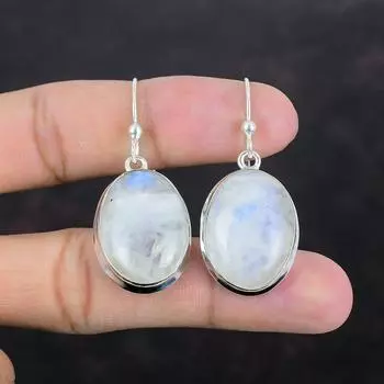 Серьги с радужным лунным камнем, серебряные серьги 925 пробы, ювелирные изделия из натуральных драгоценных камней, висячие серьги, ювелирные изделия ручной работы, изящные серьги, подарки для нее