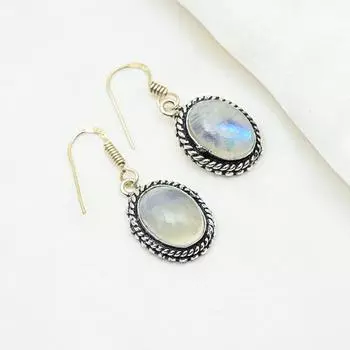 Серьги с радужным лунным камнем, ювелирные изделия из стерлингового серебра 925 пробы, серьги с драгоценными камнями, подарок для нее, изящные ювелирные изделия ручной работы 1.41Inches белый