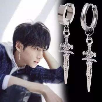 Серьги с распятием и мечом, серебряные мужские модные серьги в стиле хип-хоп, темные уличные серьги для мужчин Clip Earrings