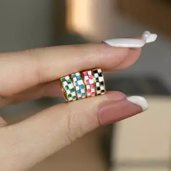 Серьги с разноцветной эмалью в клетку, серьги из нержавеющей стали с покрытием из 18-каратного золота с каплями масла