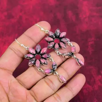Серьги с родонитом, драгоценные камни, серьги ручной работы из цельного серебра 925 пробы, ювелирные изделия последнего дизайна 3.03 Inches розовый