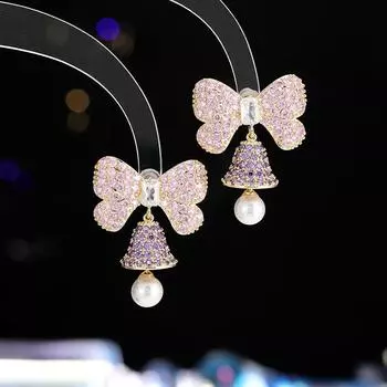 Серьги с рождественской атмосферой, женские, легкие, роскошные, высокого класса, изысканные, циркониевые, серебряные, игольчатые серьги с бантом, в виде колокольчиков, жемчужные серьги