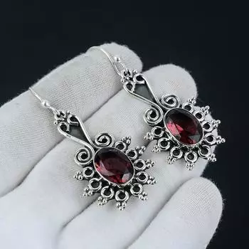 Серьги с розовым аметистом, овальные серьги с драгоценными камнями, серьги из стерлингового серебра 925 пробы, серьги с розовым аметистом, женские серьги 2.36 розовый