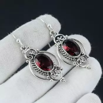 Серьги с розовым аметистом, серебряные серьги с розовым аметистом, серьги с аметистовым камнем, серьги из стерлингового серебра 925 пробы, серьги с драгоценными камнями, серьги с подвесками 2.16 розовый