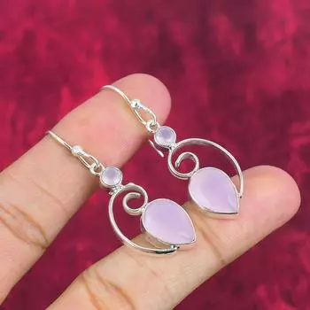 Серьги с розовым халцедоном, драгоценные камни, серьги ручной работы из цельного серебра 925 пробы, ювелирные изделия последнего дизайна 1.97 Inches розовый