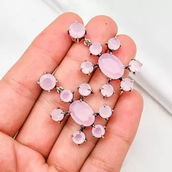 Серьги с розовым халцедоном, драгоценные камни, серьги ручной работы из цельного серебра 925 пробы, ювелирные изделия последнего дизайна 1.57 Inches розовый