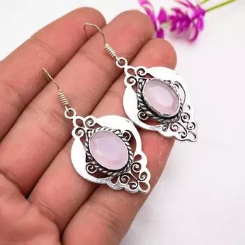 Серьги с розовым халцедоном, драгоценные камни, серьги ручной работы из цельного серебра 925 пробы, ювелирные изделия последнего дизайна 2.16 розовый