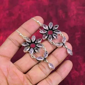 Серьги с розовым кунцитом, драгоценные камни, серьги ручной работы из цельного серебра 925 пробы, ювелирные изделия последнего дизайна 3.03 Inches розовый