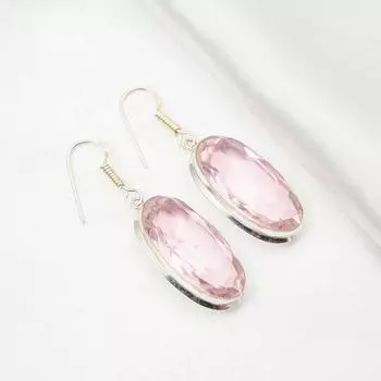 Серьги с розовым кунцитом, драгоценные камни, серьги из чистого серебра 925 пробы, серьги ручной работы с камнями по дате рождения, подарок для него 1.77 Inches розовый