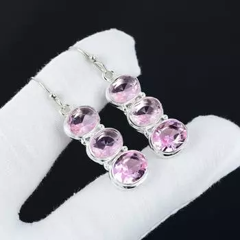 Серьги с розовым кунцитом, серебряные серьги 925 пробы, серьги-подвески из серебра ручной работы в стиле бохо, подарок на день рождения для любимого человека 2.36 розовый