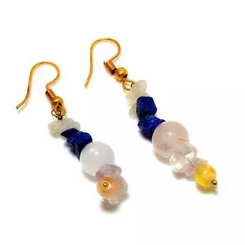 Серьги с розовым кварцем и радужным лунным камнем 925 пробы, посеребренные, 2,08 дюйма