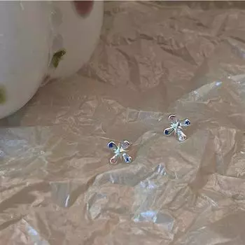 Серьги с розовыми и голубыми цветами, красочный крест, индивидуальность девушки, универсальная новая цветовая гамма, свежая