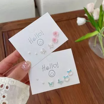 Серьги с розовыми розами и бабочками: Три пары с серебряными иглами в нишевом дизайне для женщин — идеально для свежего летнего образа