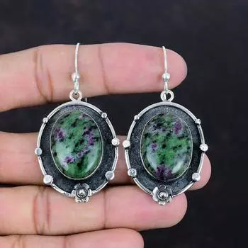 Серьги с рубиновым цоизитом, драгоценные камни, потрясающие серьги-подвески, серьги из стерлингового серебра 925 пробы, ювелирные изделия ручной работы, серьги с камнями по рождению, подарки для жены